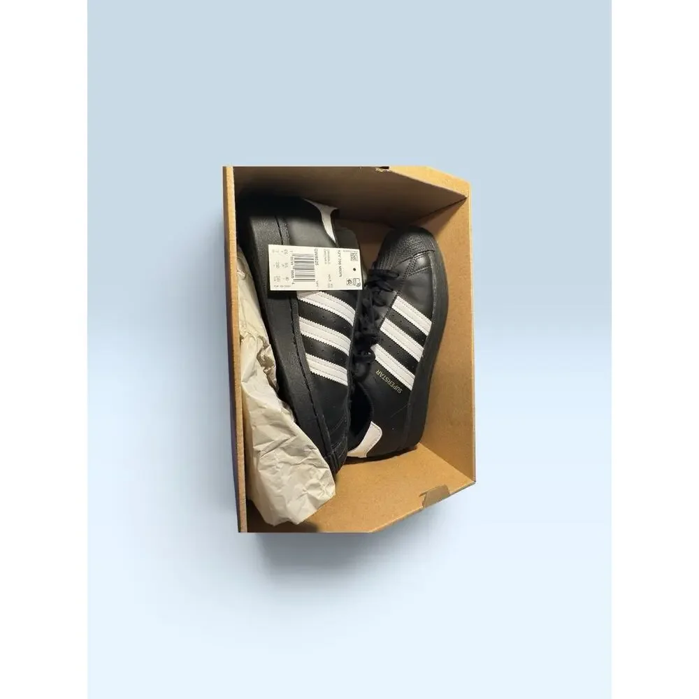 Adidas Black Superstar Shell Toe Sneakers Black White Size 7